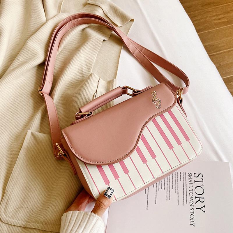 NK39UR Schattig pianopatroon pu lederen casual dames schoudertas dames crossbody tas met klep 20x8x15cm roze