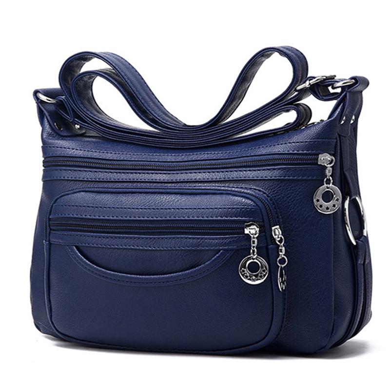 NK39UR Zachte gewassen PU-leren casual mama-tas voor dames, schoudertas met schouderband 27*14*19cm donkerblauwe kleur
