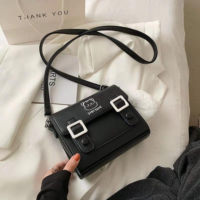 Tondo Vrouwen Schoudertas Nieuwe Messenger Bag Kitten Schattige Kleine Vierkante Tas Schouder Crossbody Tas Populaire Hit Kleur Tas Koreaanse Versie voor Reizen Winkelen zwart