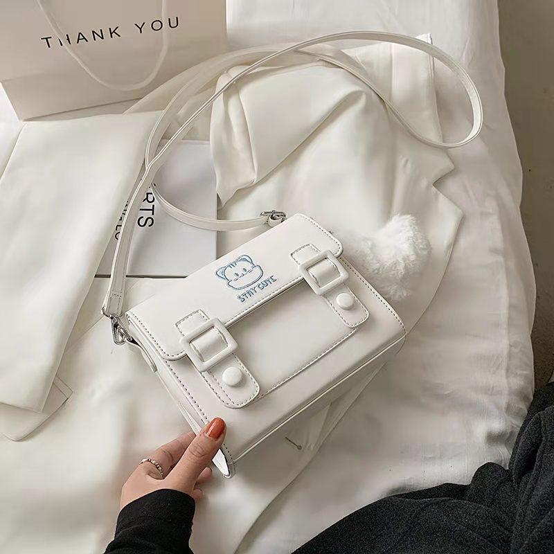 Tondo Vrouwen Schoudertas Nieuwe Messenger Bag Kitten Schattige Kleine Vierkante Tas Schouder Crossbody Tas Populaire Hit Kleur Tas Koreaanse Versie voor Reizen Winkelen wit