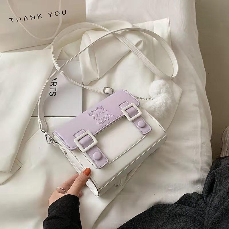 Tondo Vrouwen Schoudertas Nieuwe Messenger Bag Kitten Schattige Kleine Vierkante Tas Schouder Crossbody Tas Populaire Hit Kleur Tas Koreaanse Versie voor Reizen Winkelen paars