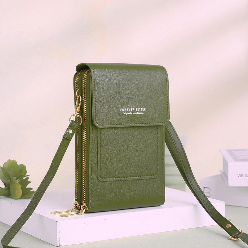 AI Supermarket Dames Crossbody Touchscreen Tas - Mini Telefoonhouder & Muntenbeurs met Rits donkergroene kleur