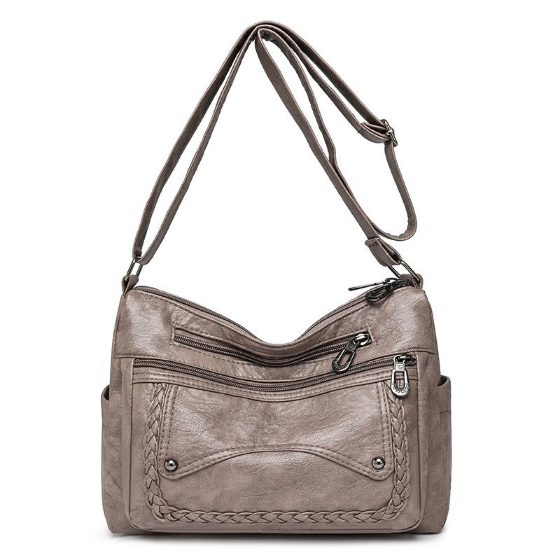 Kuluosidi Dames Crossbody Tas Middelbare Leeftijd Zacht Leer Grote Capaciteit Effen Kleur Multi-Pocket Schoudertas kaki