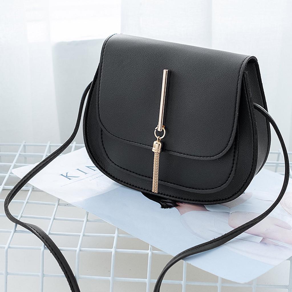 Azmnsn Modieuze stijl effen kleur kwastje lederen schoudertas Messenger Bag zwart