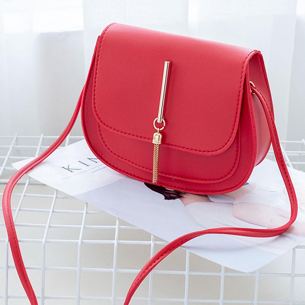 Azmnsn Modieuze stijl effen kleur kwastje lederen schoudertas Messenger Bag rood