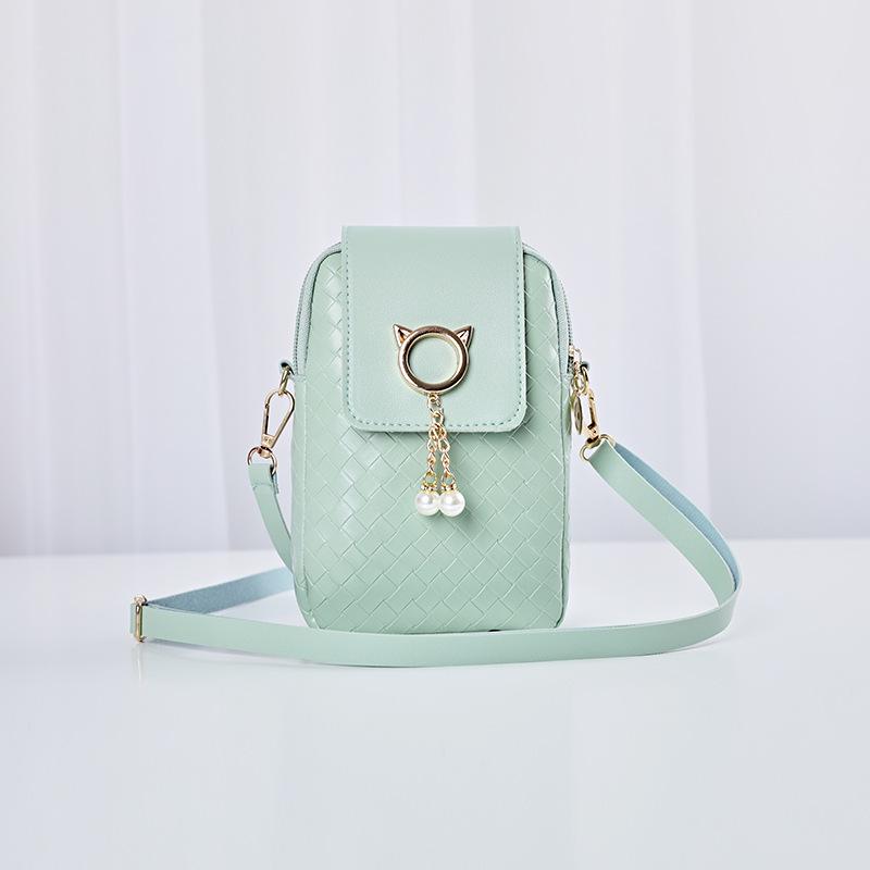 CrossCart Dames Crossbody Mobiele Telefoon Tas - 2022 Trendy Mode Portemonnee & Mini Geweven Tas lichtgroene kleur