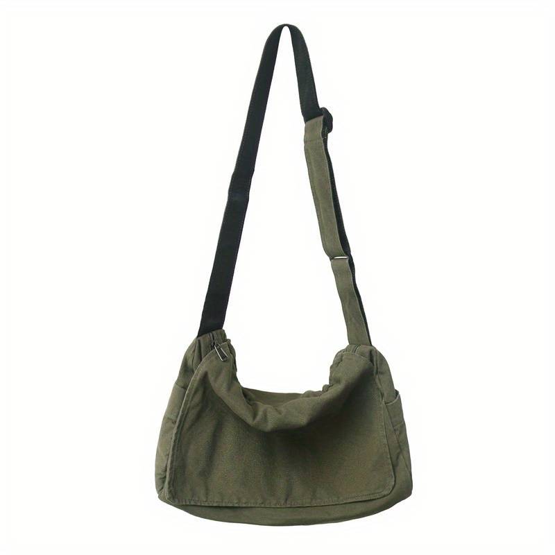 NATAWA Vrouwen Messenger Bag Vintage Handtas Canvas Tiener Schouder Tote Tassen Casual Handtas Crossbody Handtassen legergroene kleur