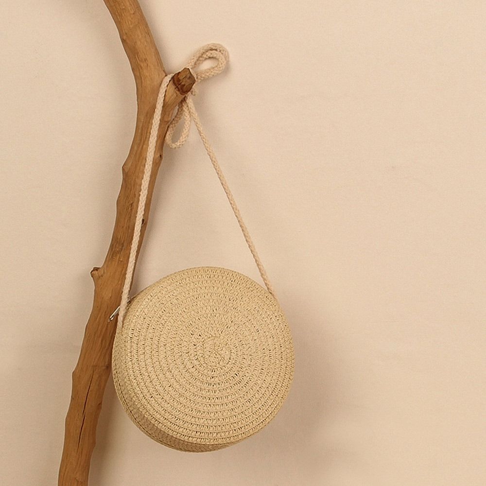 Mango Event Rotan gebreide snoepkleur kleine handtas ronde strozak dames geweven strand crossbody tas voor dames schattige schoudertas One Size