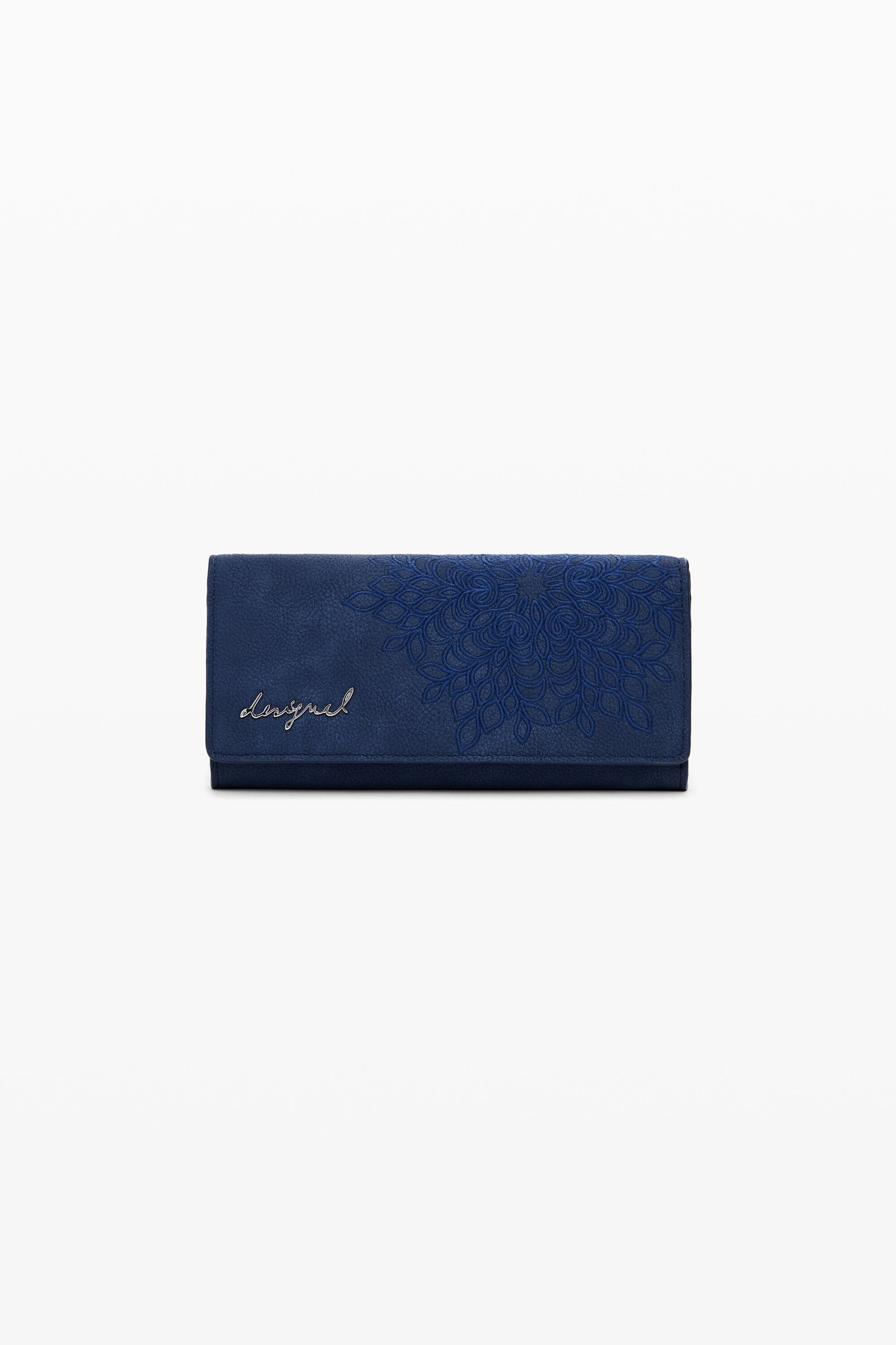Desigual Middelgrote portemonnee met borduursels in leerlook - BLUE