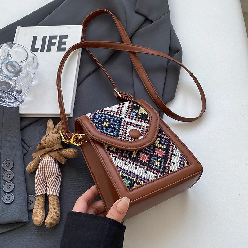 VIA ROMA Senior gevoel voor nationale wind Crossbody mobiele telefoon tas Dames herfst Nieuwe kleine vierkante tas met één schouder Mode All Match portemonnee