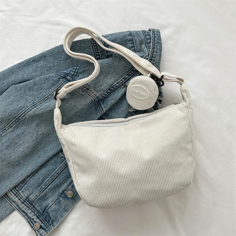Colorful Bag Corduroy Wind Literaire Enkele Schouder Crossbody Tas Student Casual Hobo Tas Met Munten Portemonnee Vrouwelijke Eenvoudige Dumpling Tas 26.5x8x22cm beige