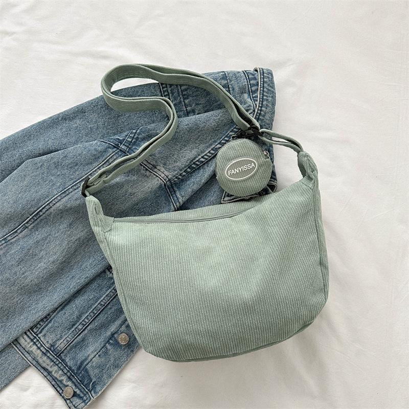 Colorful Bag Corduroy Wind Literaire Enkele Schouder Crossbody Tas Student Casual Hobo Tas Met Munten Portemonnee Vrouwelijke Eenvoudige Dumpling Tas 26.5x8x22cm munt