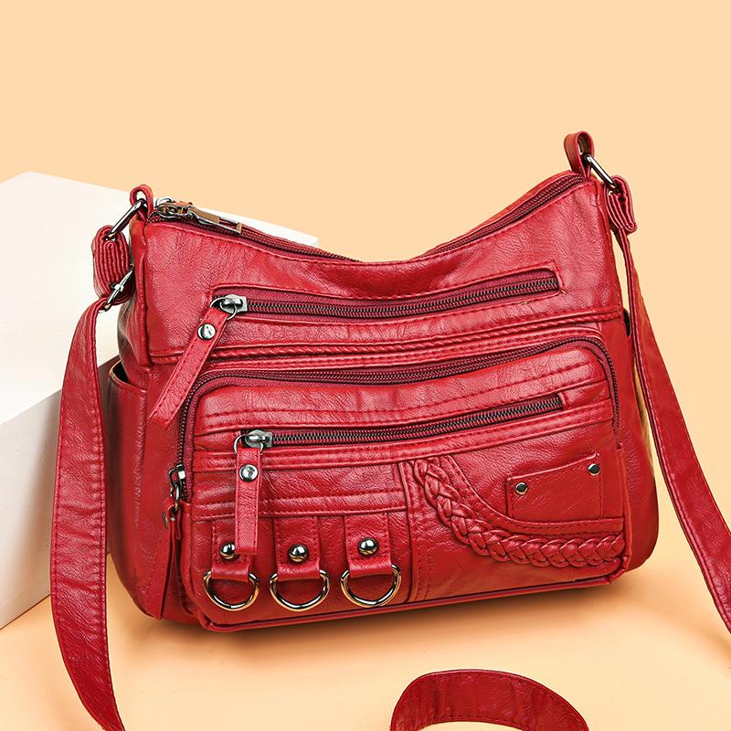 Yogodlns Vintage Pu-leer Luxe portemonnees en handtassen Hoge kwaliteit damestasontwerp Multi-pocket dames crossbody schoudertassen 25x10x20cm rood