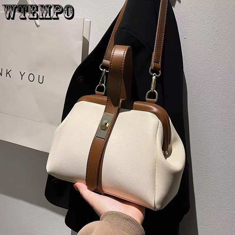 WTEMPO Handtas voor dames Collision Color Handtas Klein pakket Senior Sense of Fashion Niche Design Zacht leer Veelzijdige crossbodytas 27*10*15cm wit