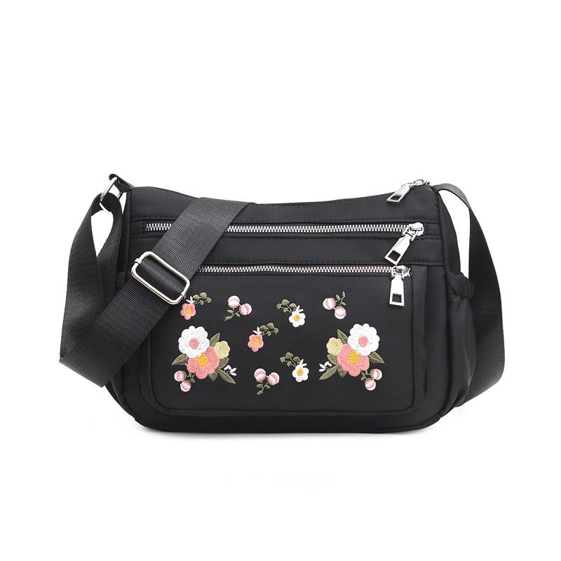 WTEMPO Mode geborduurde schoudertas voor dames Nylon bloemen Crossbody tas Multifunctionele messenger bag Shopping telefoon handtas 27*11*20cm