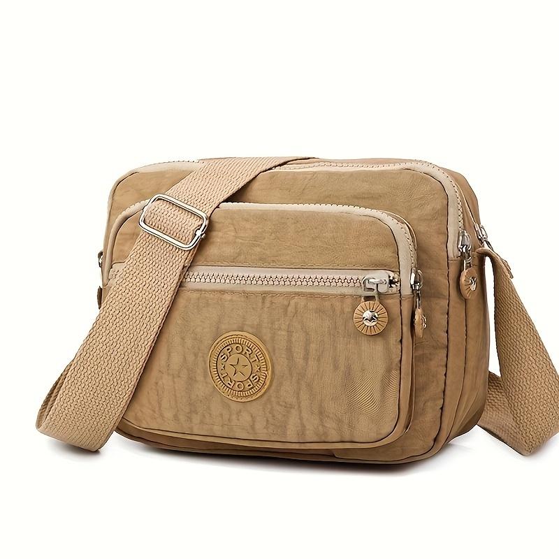 Your favorite bag Duurzame meerlaagse schoudertas met rits, vierkante schoudertas van nylon, perfecte koerierstas voor dagelijks gebruik kaki