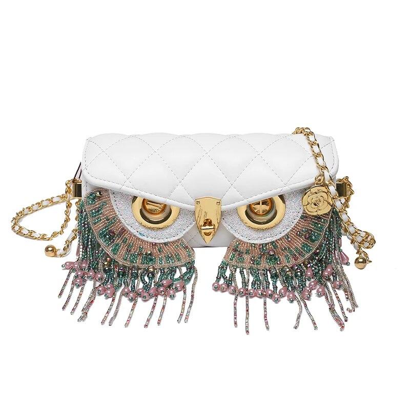 RUWB BAGS Luxe merk dames tas schattige uil ontwerp crossbody tas portemonnee zomer cilinder kwast mini schoudertas handtas dame lingge hobo tas 20X7X9cm