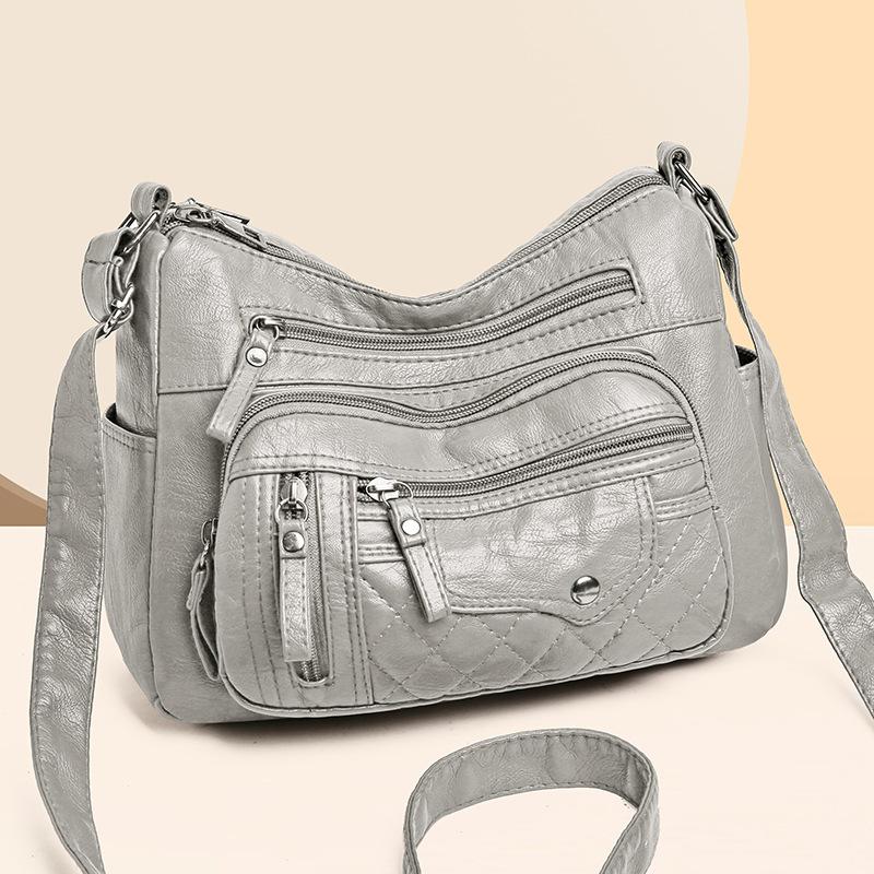 Lucky Black Cat Handtas PU leren schoudertassen voor vrouwen Casual Totes Solid grote dagelijkse schoudertas Crossbody tas grijs