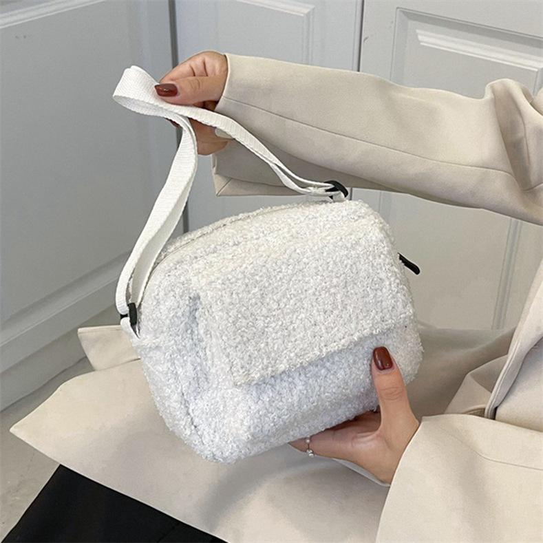 Lovely Home For Family Winter eenvoudige mode dames schoudertas lamswollen tas wit