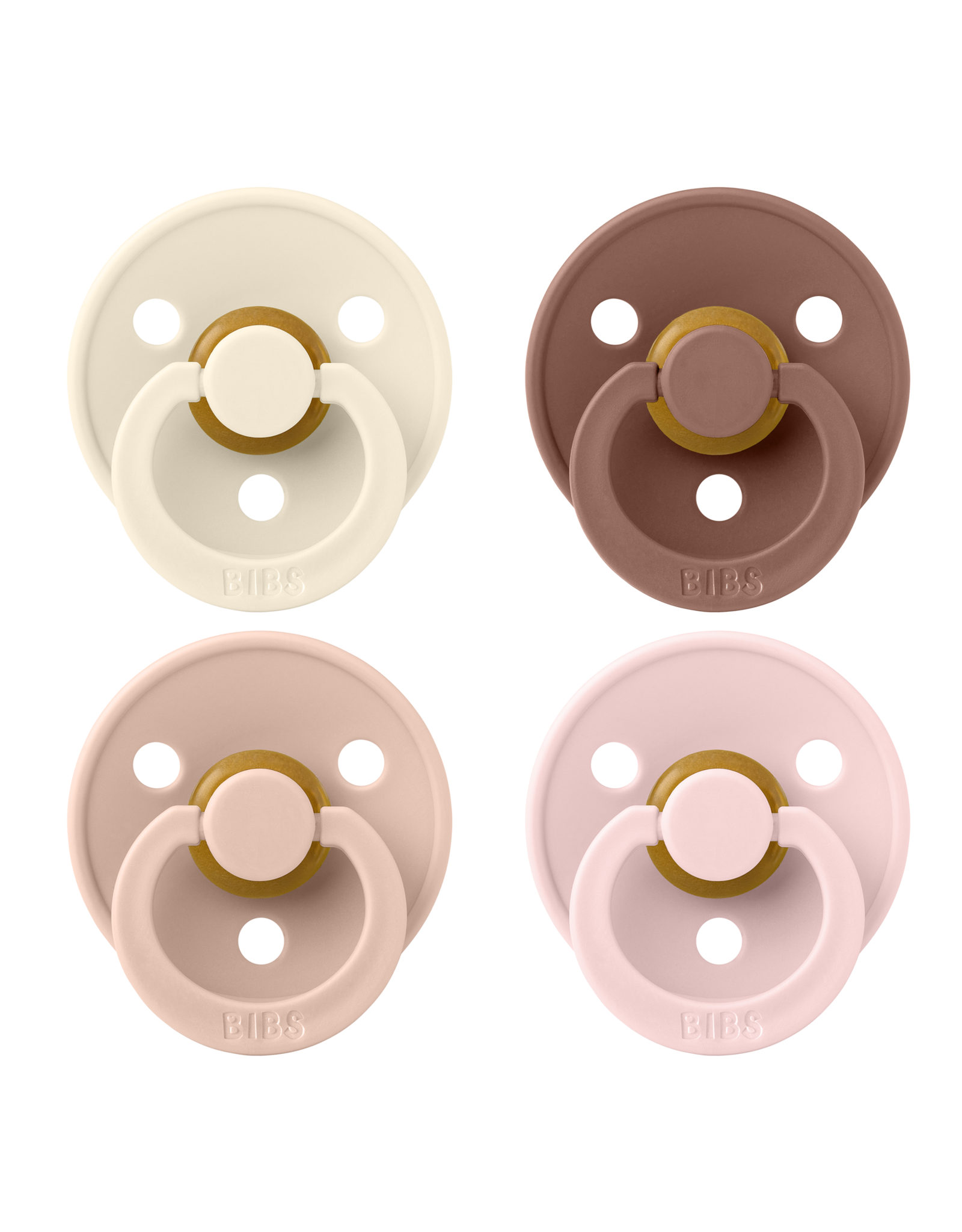 Bibs – Fopspenen - Colour – 4 Pack – Rond - Ivory/Blush/Woodchuck/Blossom – Maat 1