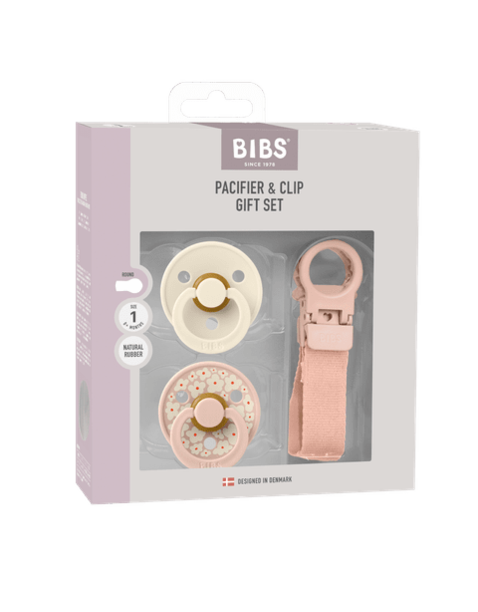 Bibs – Pacifier & Clip Gift Set – Blush - Rond – 2 Fopspenen + Fopspeenkoord – Maat 1