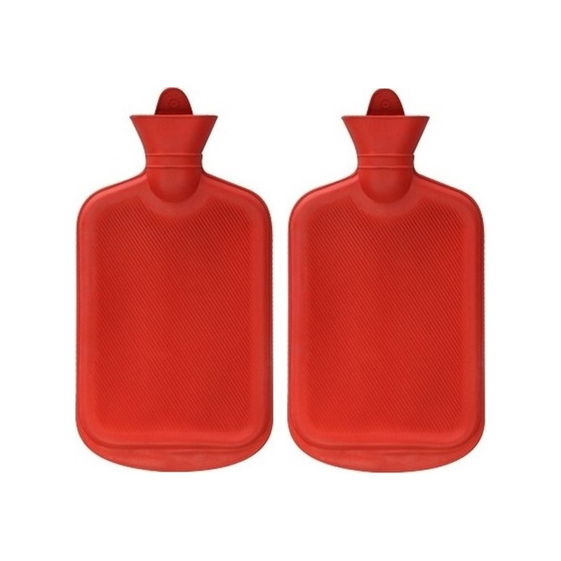 Merkloos 2x Stuks warmwater kruik rood 2 liter -