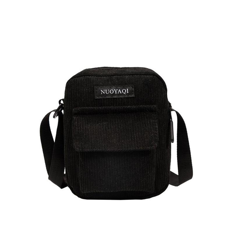 Meet Bags Vrouwen Corduroy Schoudertassen Gestreepte Stoffen Handtassen Casual Zip Tote Canvas Crossbody Tas Leuke Boodschappentas voor Dames zwart