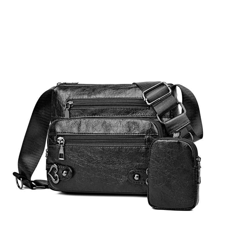 Kuluosidi Damestas Zacht leer Grote capaciteit Damesschouder Crossbody Tas Moedertas van middelbare leeftijd zwart
