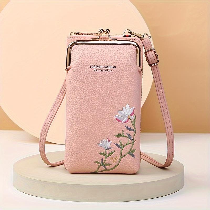RUWB BAGS Mini bloemen geborduurde crossbody tas Stijlvolle dames casual handtas met kaarthouder Portemonnee portemonnee en telefoonvak Dagelijks gebruik en reizen