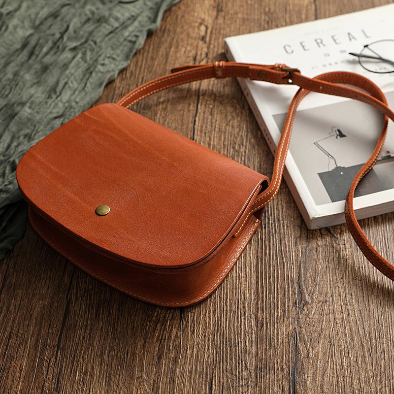 Johnature Eenvoudige Echte Leren Crossbody Tassen Voor Vrouwen Veelzijdige Zadeltas Vintage Effen Kleur Natuurlijke Koeienhuid Schoudertassen bruin