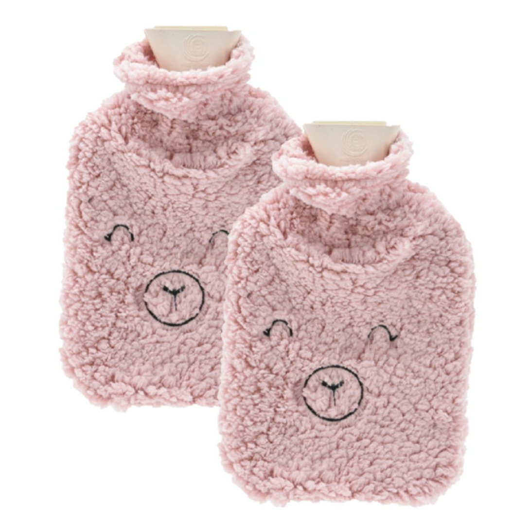 Home & Styling Warmwaterkruik - 2x - 2L - roze - kruik met hoes - big - dierenkruik -