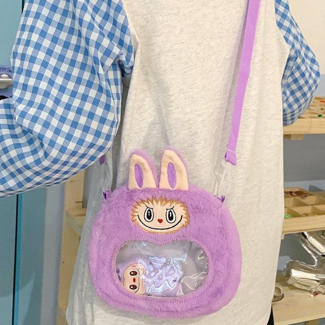 The warm winter labubu's new cartoon plush crossbody bag is a cute and plush birthday gift paars
