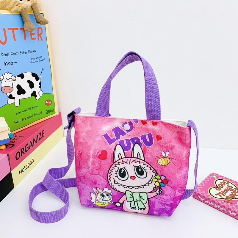 KaiTingu Labubu New Cartoon Canvas Shopping Bag Crossbody Bag Cute Little Girl Handbag Bag Travel Leisure Handbag