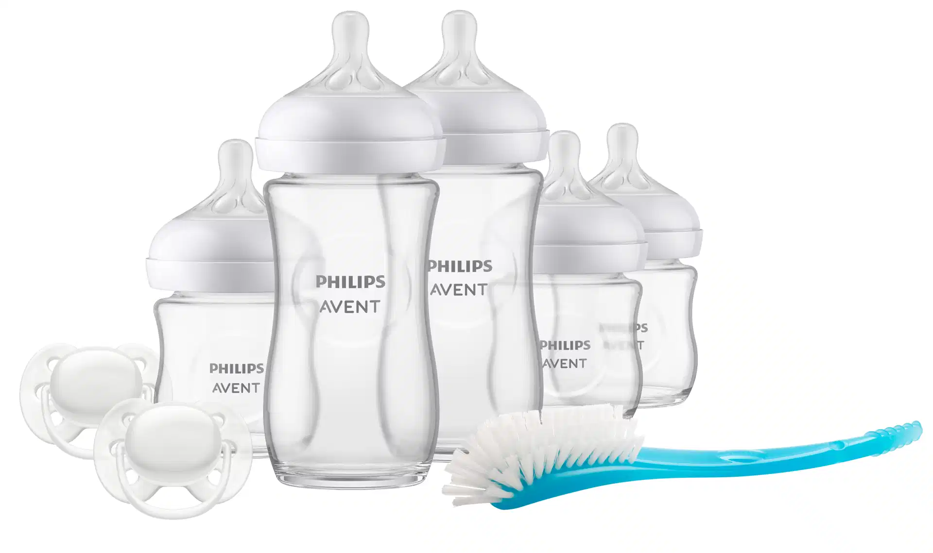 Philips Avent  Glazen Cadeauset – Natural Response – 5 Flessen + 2 Fopspenen + Flessenborstel