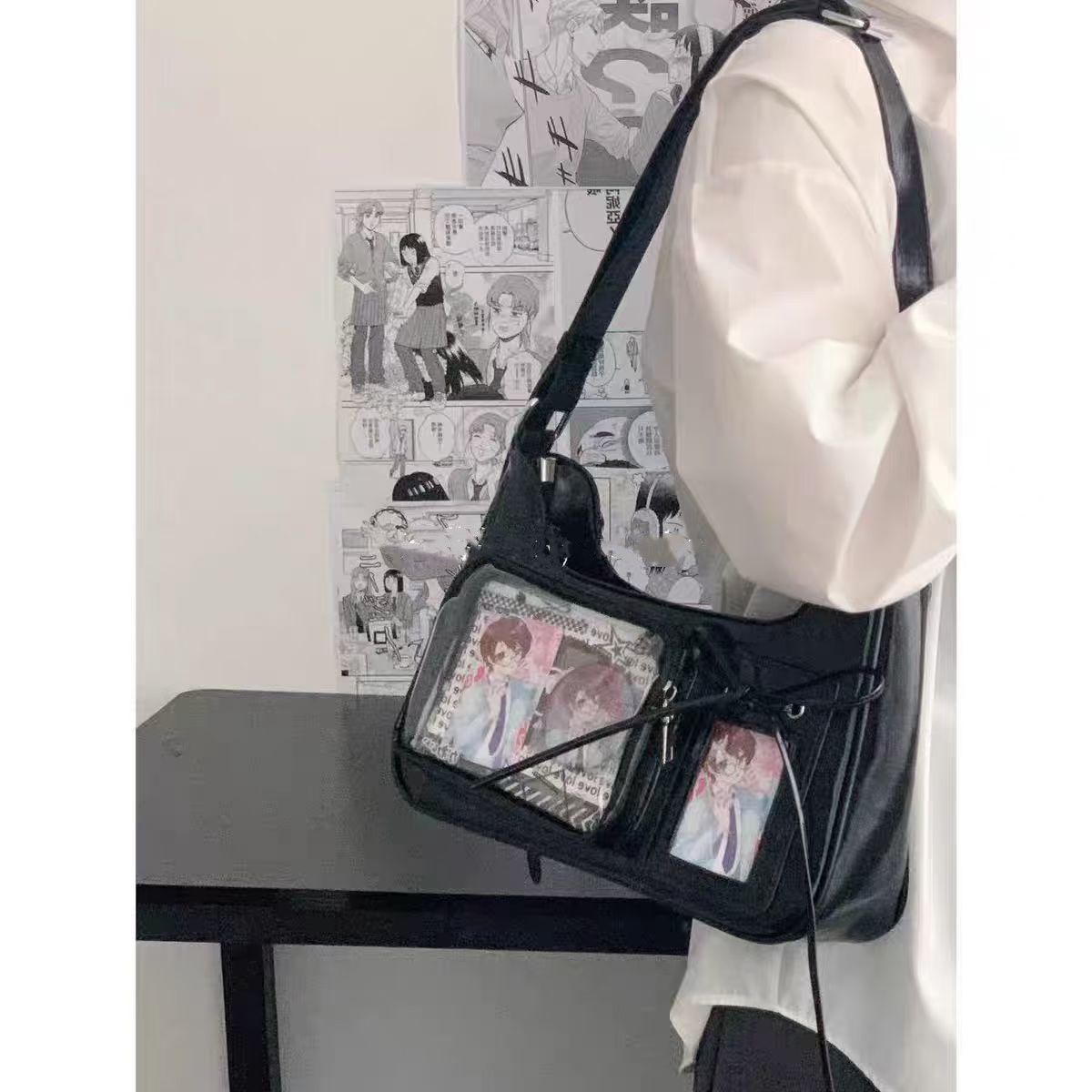 Jf4t3 Y2k Harajuku Schoudertas Dames Koreaanse Transparante Ita Tas School Crossbody Tas Vrouwelijk Japanse Ontwerper Preppy Handtas Portemonnee zwart