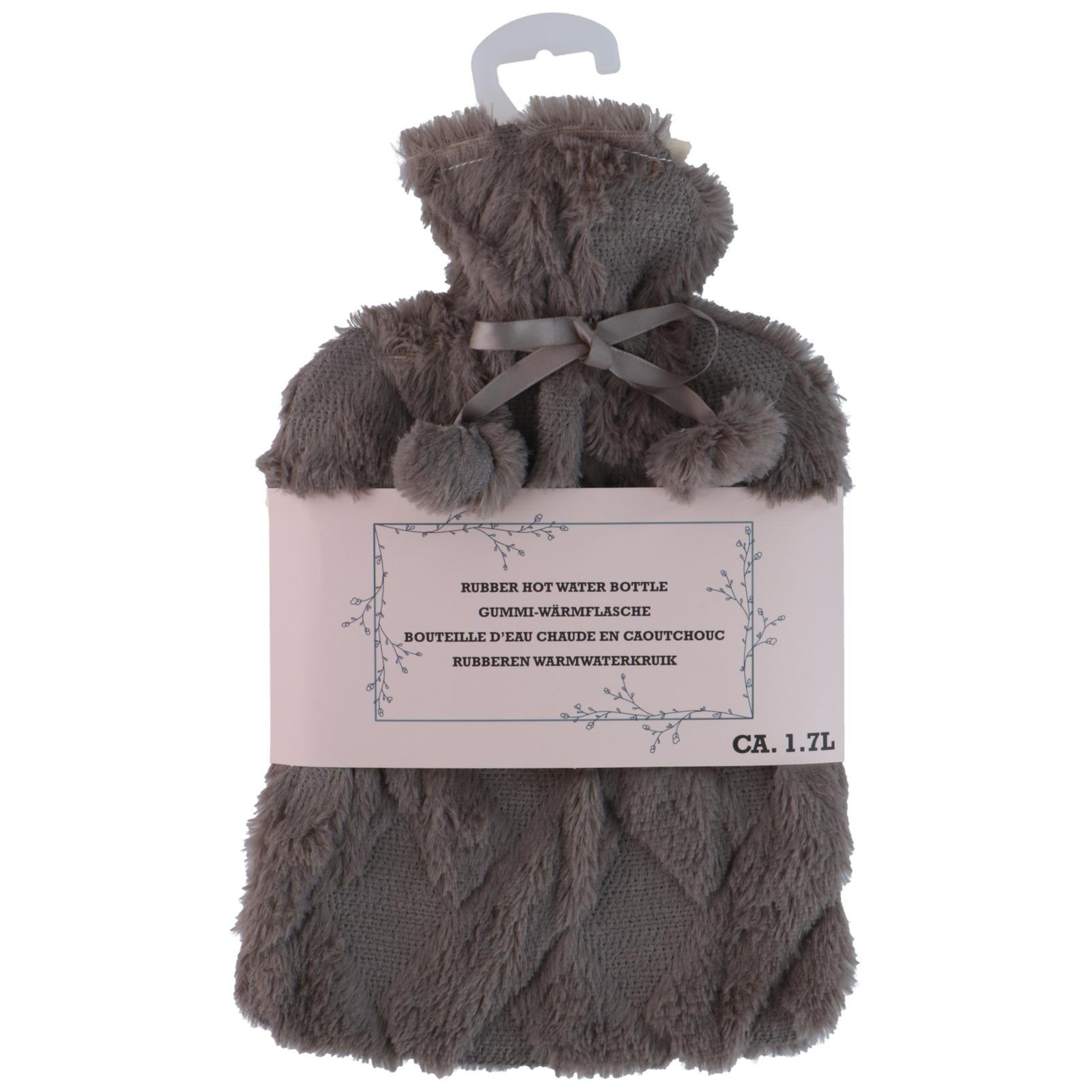 Edco Warmwaterkruik - donkerbruin - 1,75L - fluffy pluche hoes - bedkruik - kruik - kruik met hoes -
