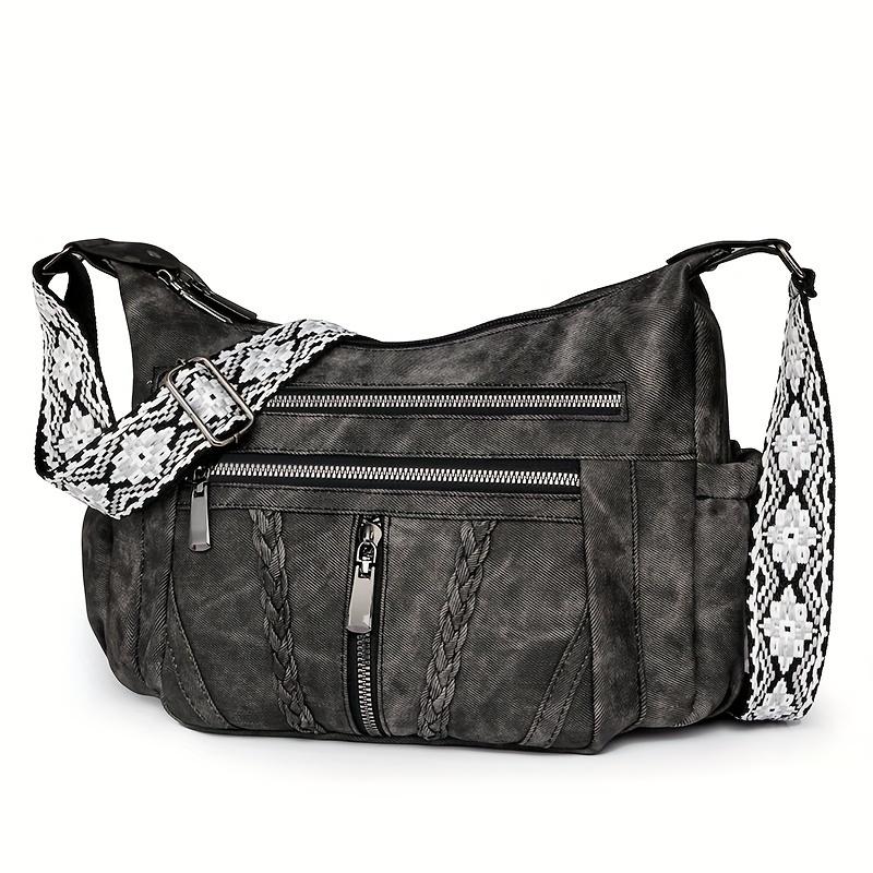 WTEMPO Dames stijlvolle schoudertas met meerdere vakken Effen kleur meerlaags verstelbare band crossbodytas zwart