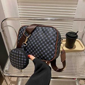 Yogodlns Vintage Patroon Crossbody Tassen voor Dames Schoudertas Trend Kleine Portemonnee en Handtas Luxe Designer Vrouwelijke Vierkante Tas 19.5x7.5x15.5cm blauw