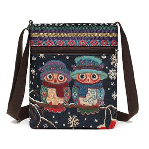 Yogodlns Dame Crossbody Schoudertas Telefoon Portemonnee Handtas Etui Etnische Stijl Geborduurde Messenger Bag Retro Kleine Canvas Tas owl