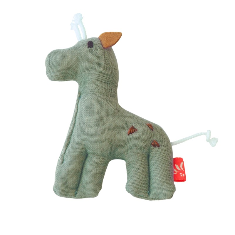 GOTS,Kikadu Kikadu Little Rattle Giraffe Olive