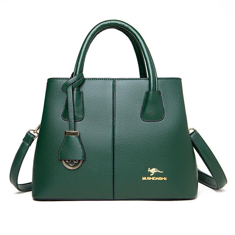 WTEMPO Vrouwelijke Echte Leren Middelbare Moeder Tas All-match Een-schouder Messenger Bag Toplaag Koeienhuid Handtas One Size groen