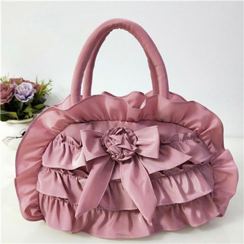WTEMPO Dames Effen Kleur Strik Handtas Dames Lieflijk Kant Draagbare Mini Tas Boutique Geplooide Tas Dames Mode
