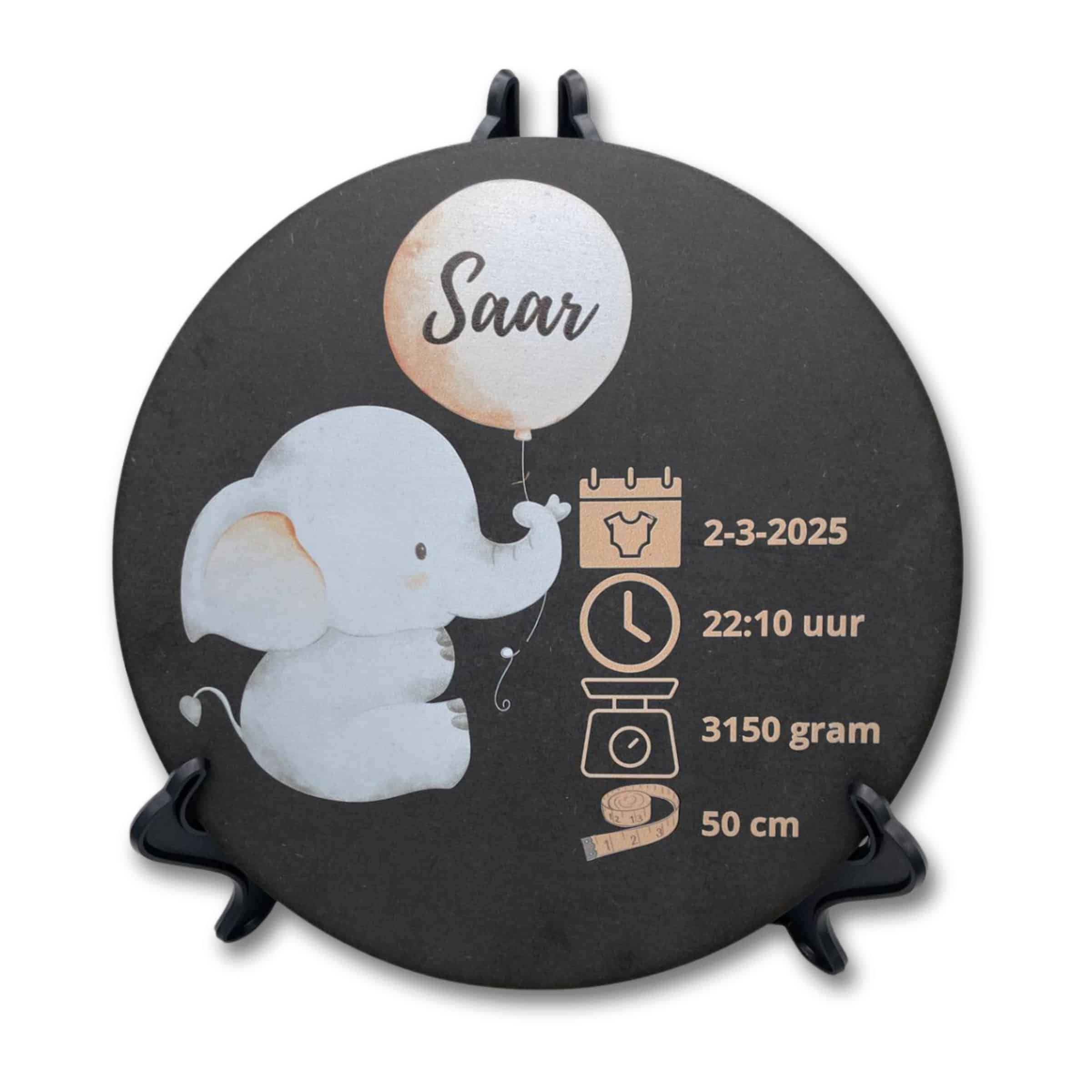 Merkloos Geboortebordje Olifant - Ontwerp-zelf.nl