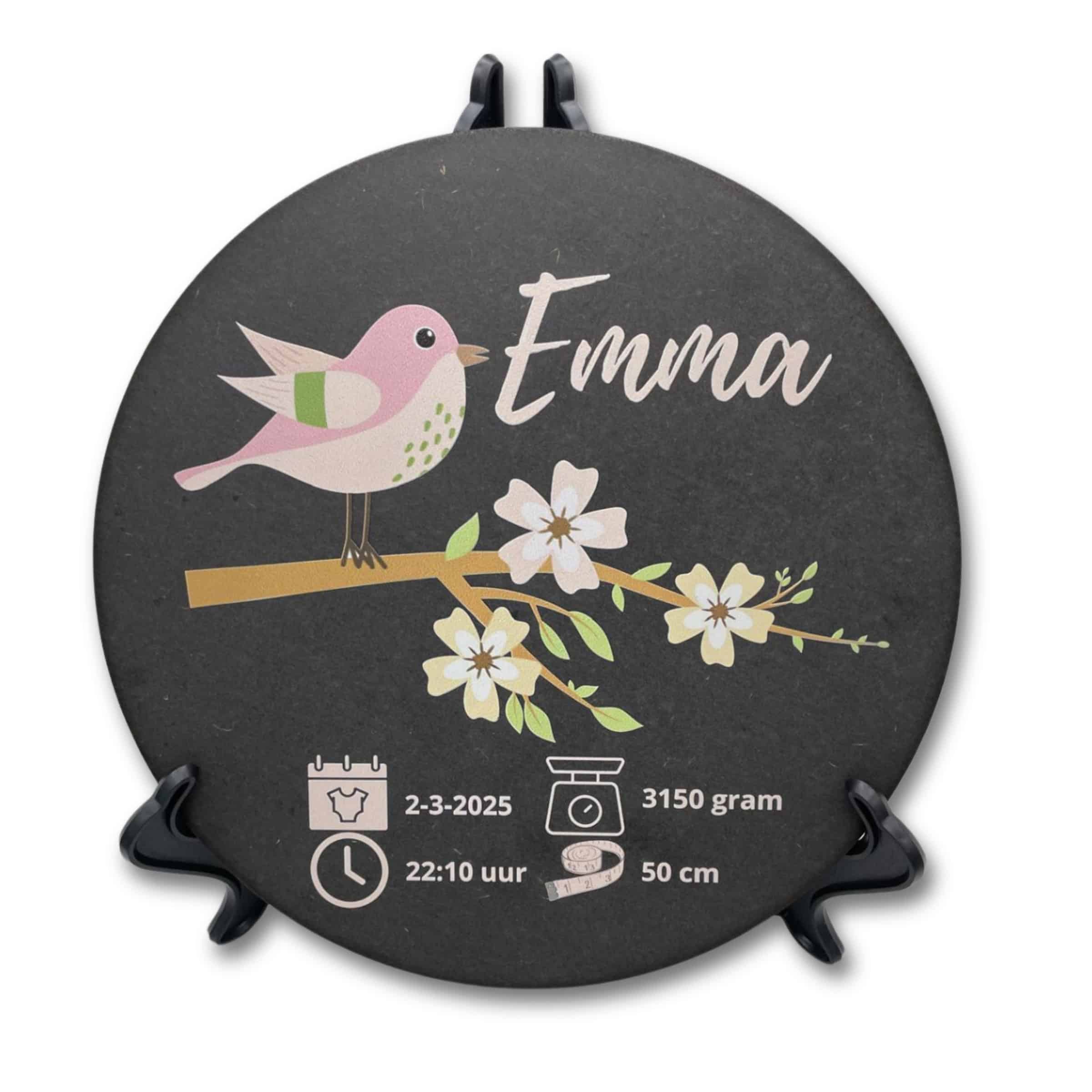 Merkloos Geboortebordje Vogel - Ontwerp-zelf.nl