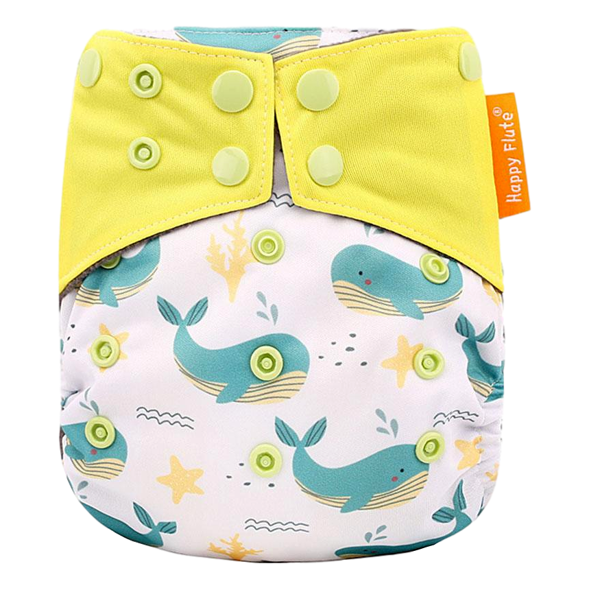 Happy Flute All-In-One charcoal luier - Walvis Geel