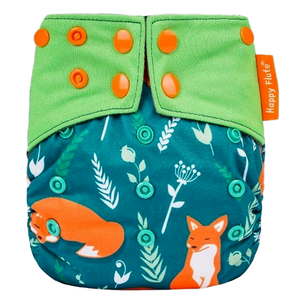 Happy Flute All-In-One charcoal luier - Vossen Groen