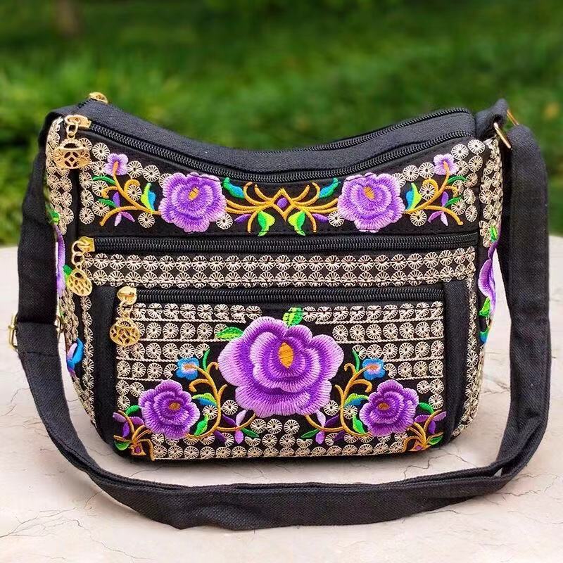 WTEMPO Etnische Tassen Geborduurde Dames Schoudertas Uitgebreid Borduurwerk Crossbody Kleine Dumpling Tas Vier Schuin Crossbody