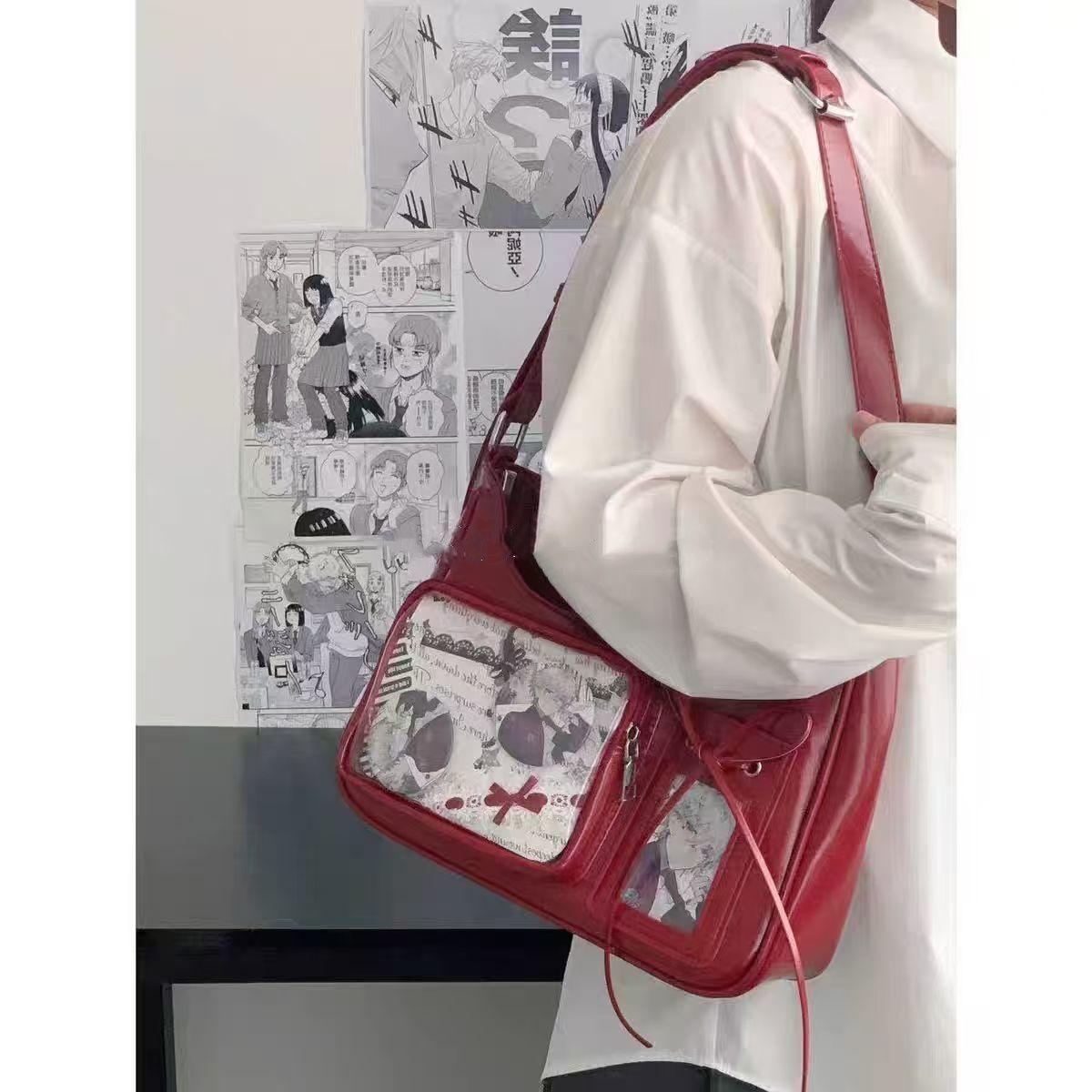 Jf4t3 Y2k Harajuku Schoudertas Dames Koreaanse Transparante Ita Tas School Crossbody Tas Vrouwelijk Japanse Ontwerper Preppy Handtas Portemonnee rood