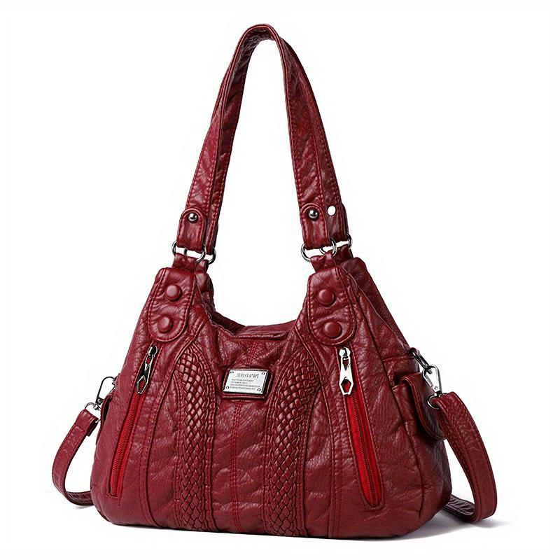 WTEMPO Dames Luxe PU Leer Handtas Met Meerdere Vakken, Designer Casual Schoudertas, Crossbody Stijl, Veelzijdig Voor Dagelijks Gebruik bordeaux