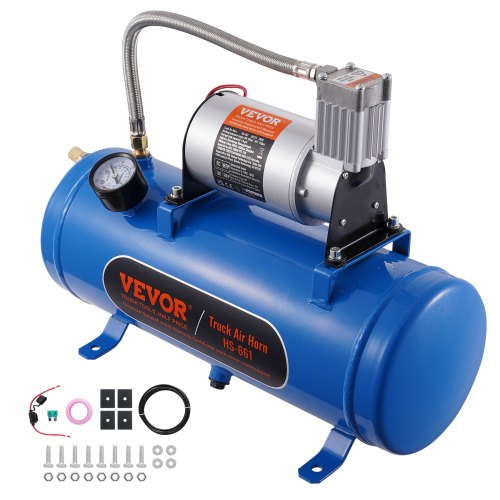 VEVOR 12V luchtcompressor met 6L tank, treinhoorn luchtcompressorset, 90-120 psi werkdruk, geïntegreerd luchtcompressorsysteem voor treinhoorns, banden oppompen, vrachtwagens, SUV's, enz. Bl